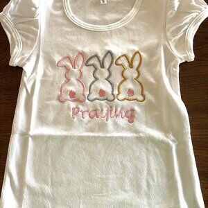 Bunny  Puff Sleeve T-shirt with EMBROIDERY on the front-Pink/Gold/Gray